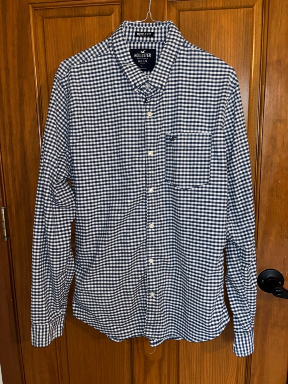 Hollister Men's Navy and White Gingham Button-Down Shirt